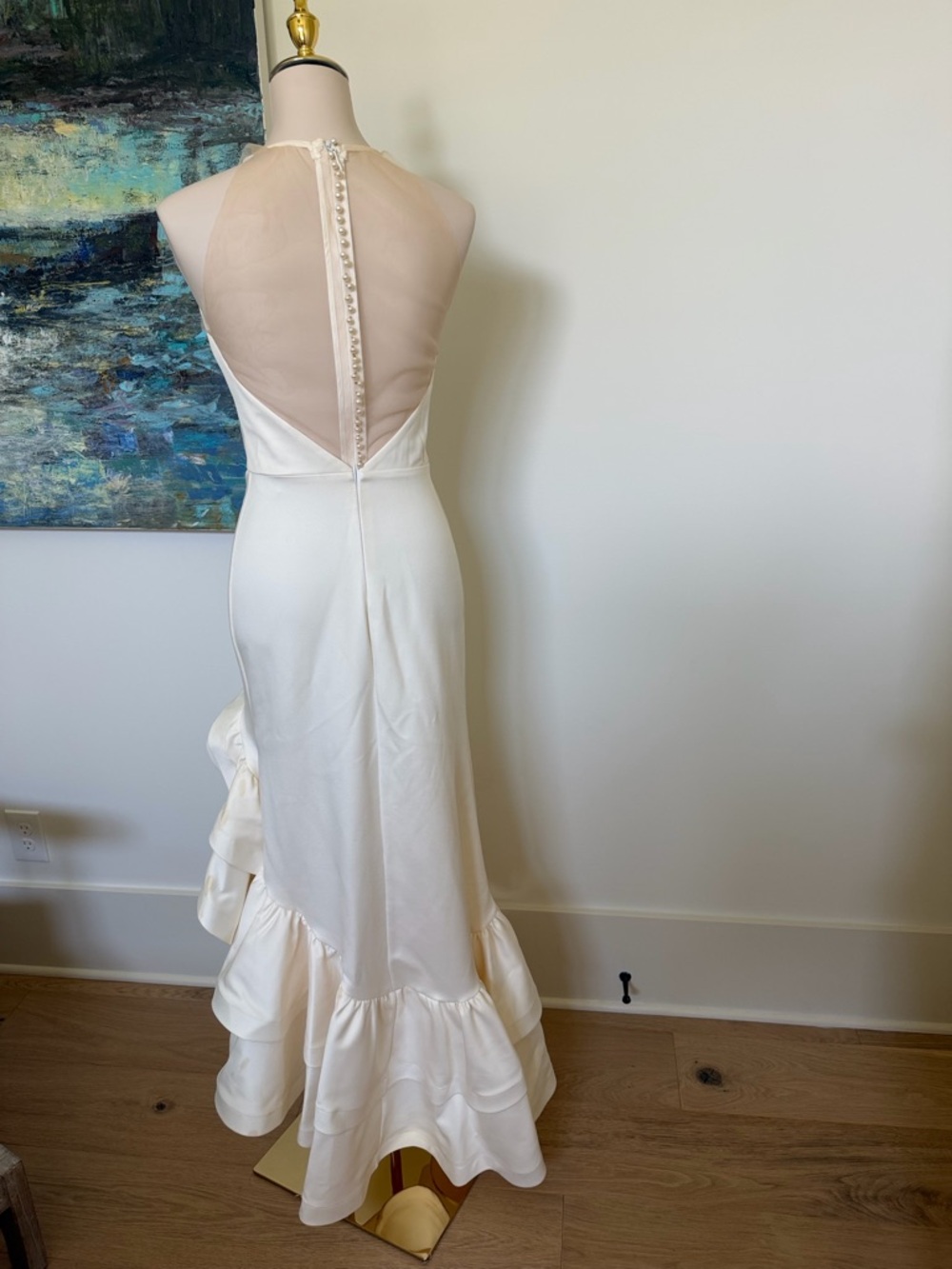 Bronx and Banco Cream High-Low Halter Ruffle Gown Small - Picture 3 of 7